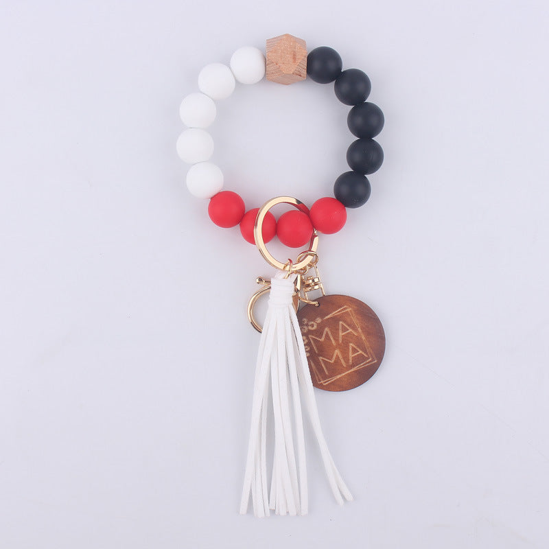Wholesale MAMA Beaded Tassel Silicone Wrist Keychain